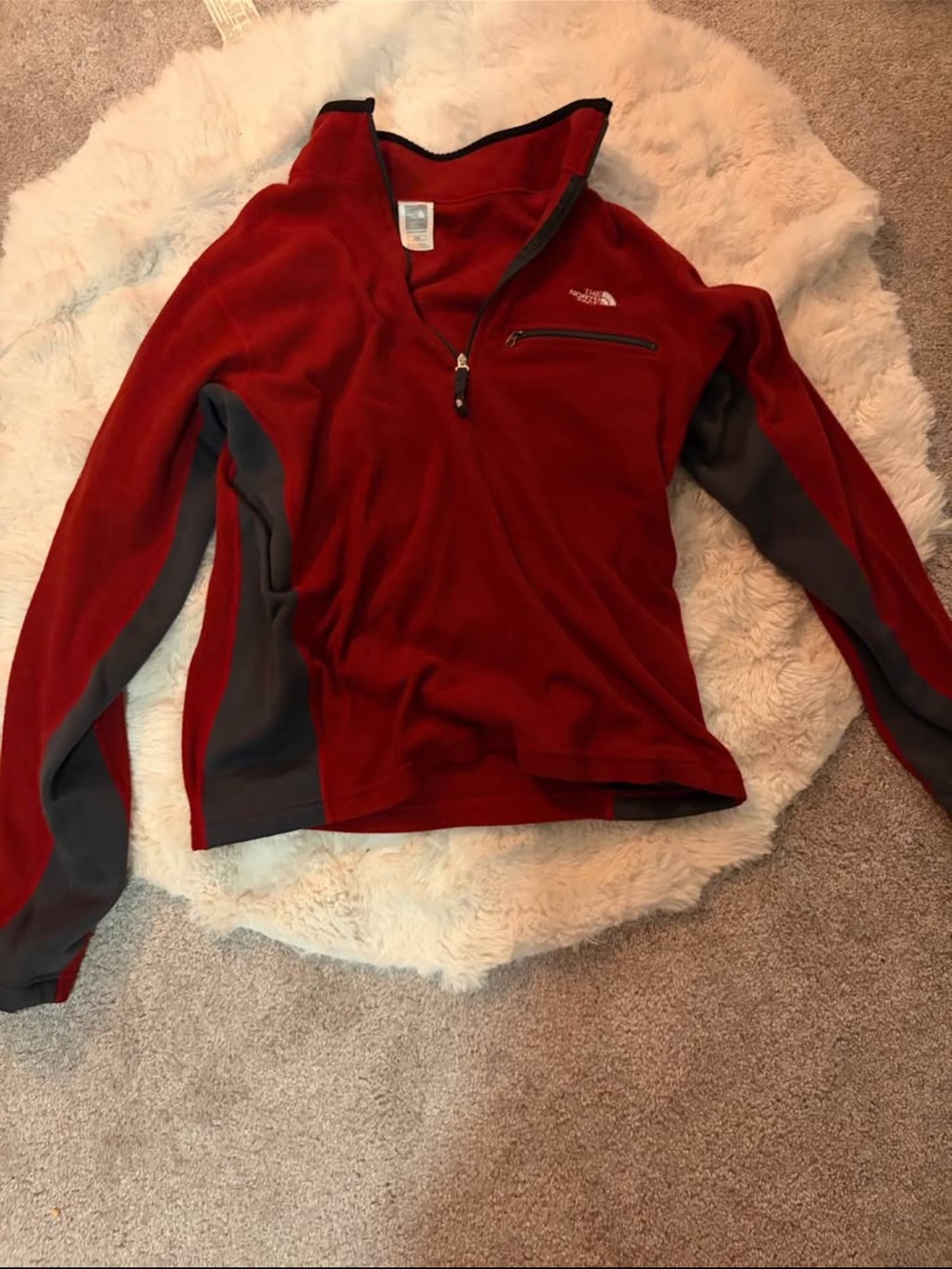 The North Face Red and Dark Gray Half-Zip Fleece Pullover